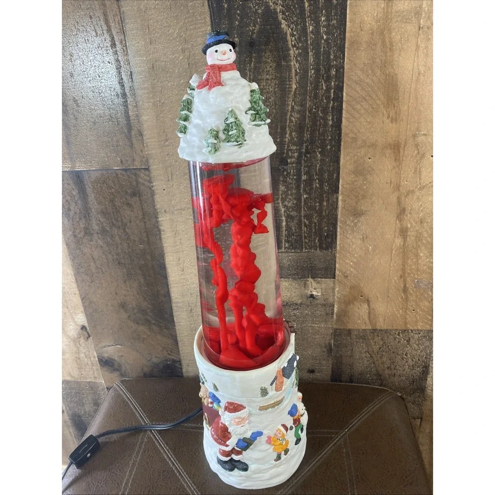 Vintage 1990s Creative Motion Christmas Lava Lamp Snowman & Santa Claus‎ Scene